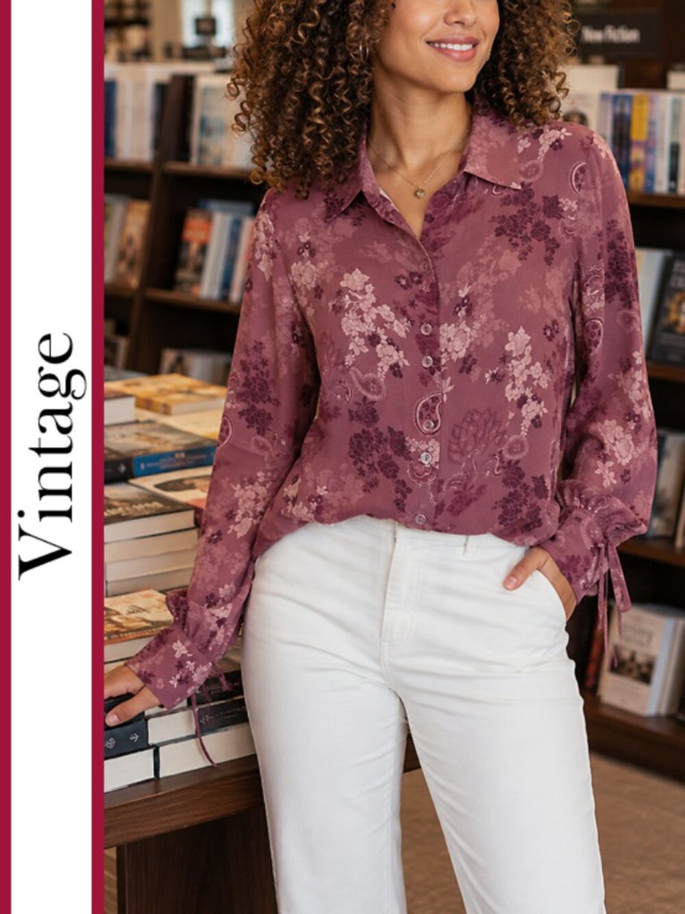 Petite Sophisticate | Vintage Floral Printed Silk Blouse